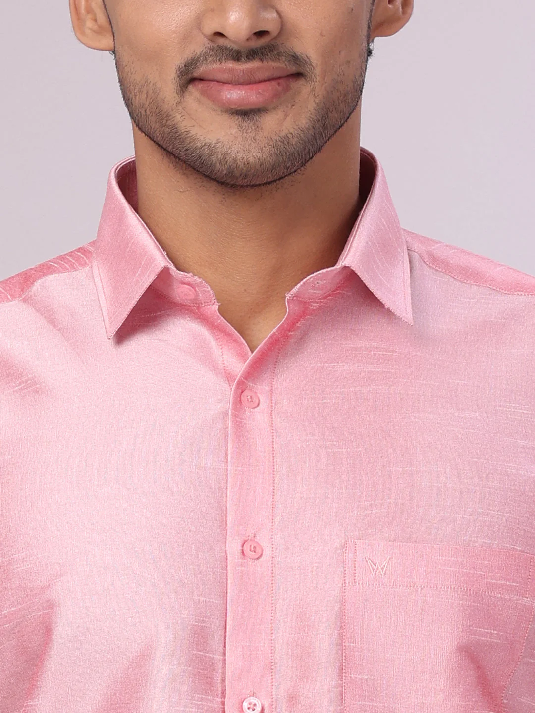 Mens Light Pink Dupion Satin Shirt with Matching Border Flexi Dhoti Combo Gora Flexi - Image 6