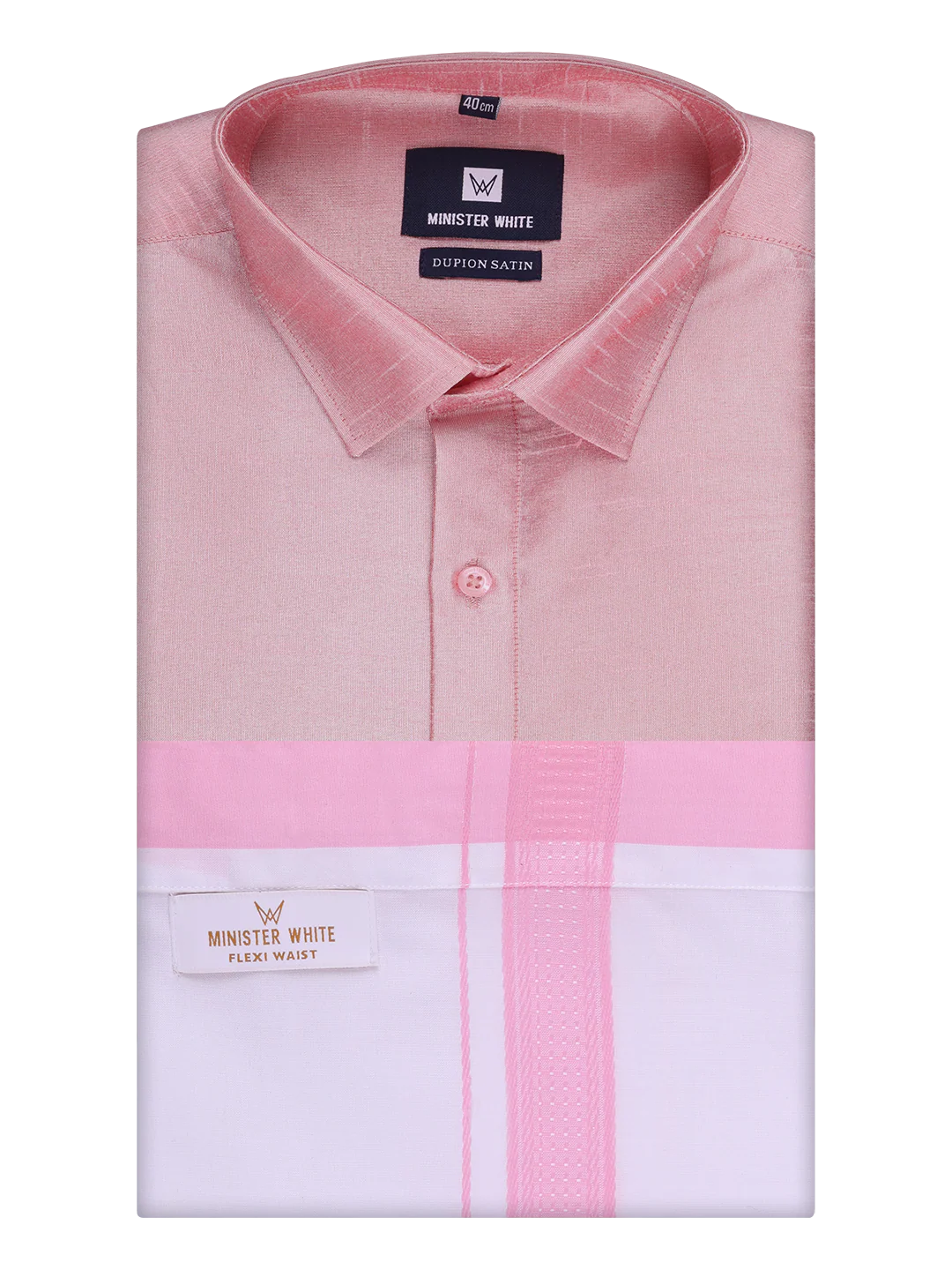 Mens Light Pink Dupion Satin Shirt with Matching Border Flexi Dhoti Combo Gora Flexi - Image 7