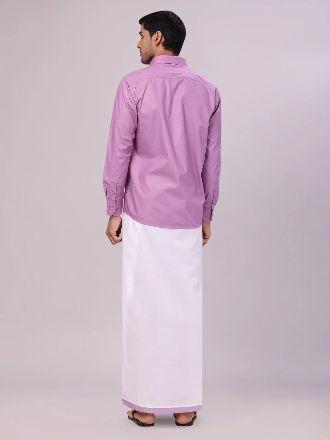 Mens Light Purple Color Shirt with Matching Border Dhoti Combo Casper - Image 4