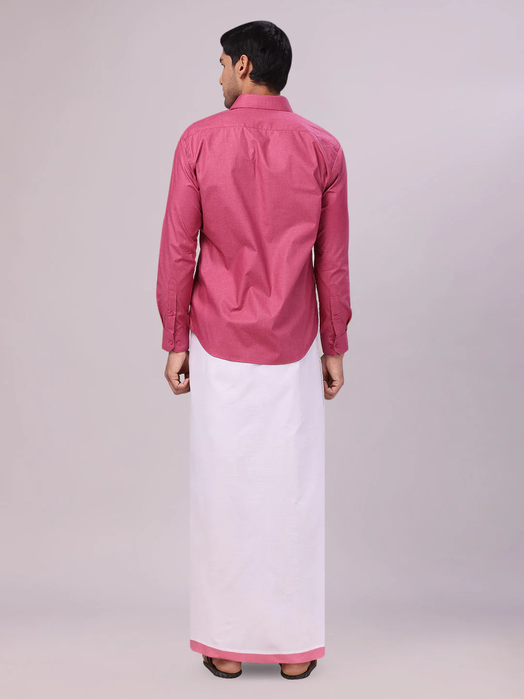 Mens Pink Shirt with Matching Border Flexi Dhoti Combo Casper Flexi - Image 5