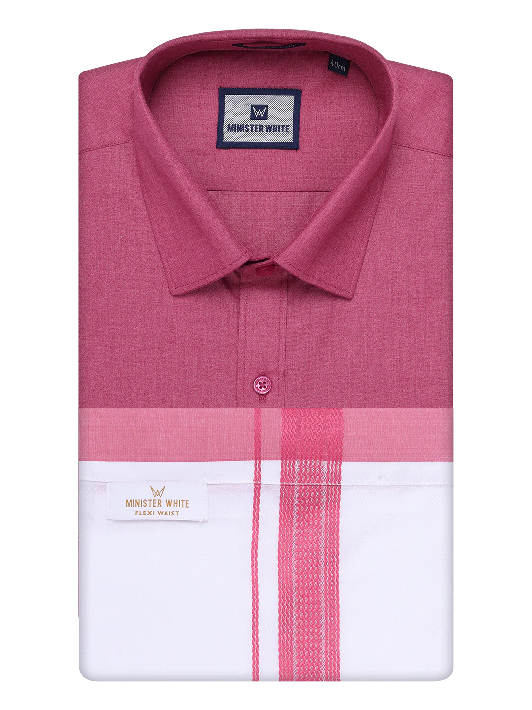Mens Pink Shirt with Matching Border Flexi Dhoti Combo Casper Flexi - Image 7