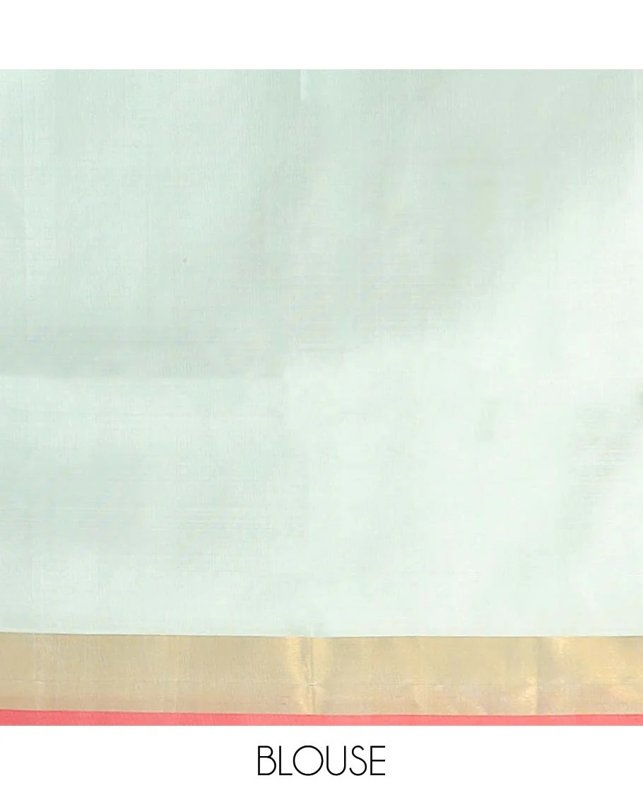 Mint green floral motifs uppada silk saree with contrast zari border & floral vine design pallu - Image 5