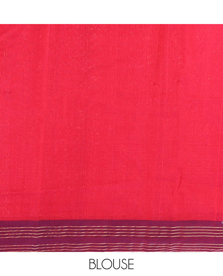 Red motifs chanderi cotton saree with contrast traditional zari design border & floral design pallu - Image 5