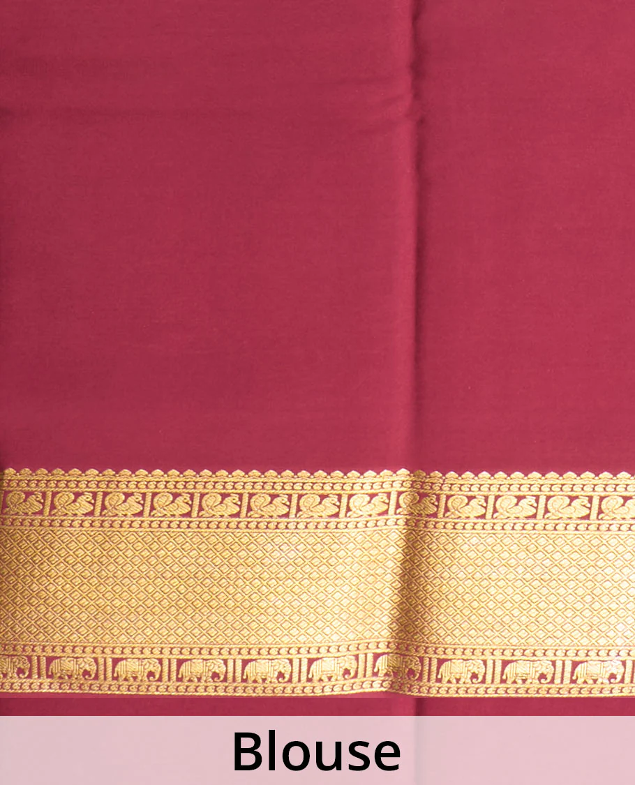 Green two-headed eagle motifs zari woven Mysore silk saree, traditional zari border, and contrast intricate pallu - Image 5
