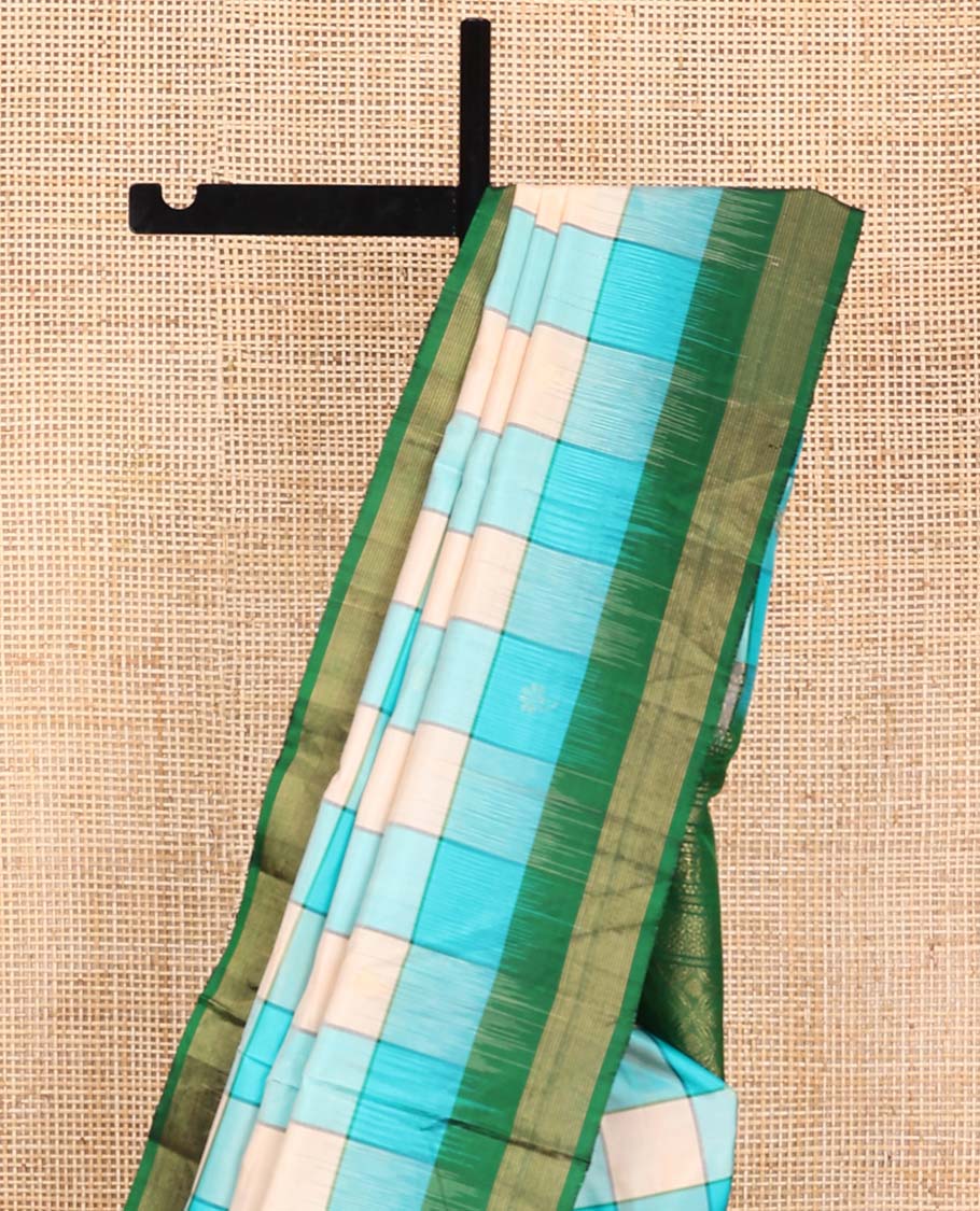 Multi-color bold checked Mayuri soft silk saree, contrast Vaira Oosi border, and pallu of geometric patterns - Image 4