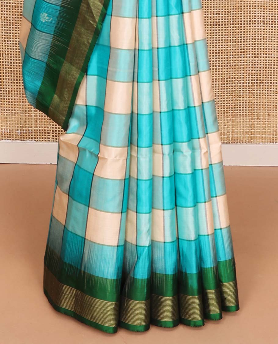 Multi-color bold checked Mayuri soft silk saree, contrast Vaira Oosi border, and pallu of geometric patterns - Image 5