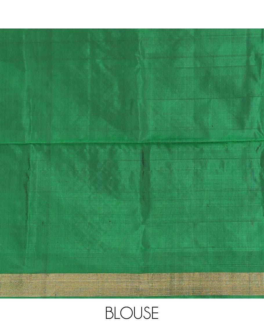Multi-color bold checked Mayuri soft silk saree, contrast Vaira Oosi border, and pallu of geometric patterns - Image 6