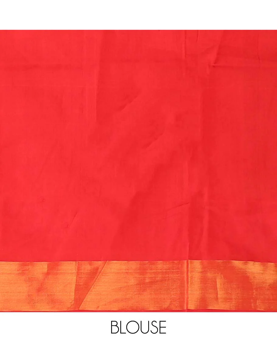 Multi-color checked design poly cotton saree, zari border, and contrast zari striped pallu - Image 3