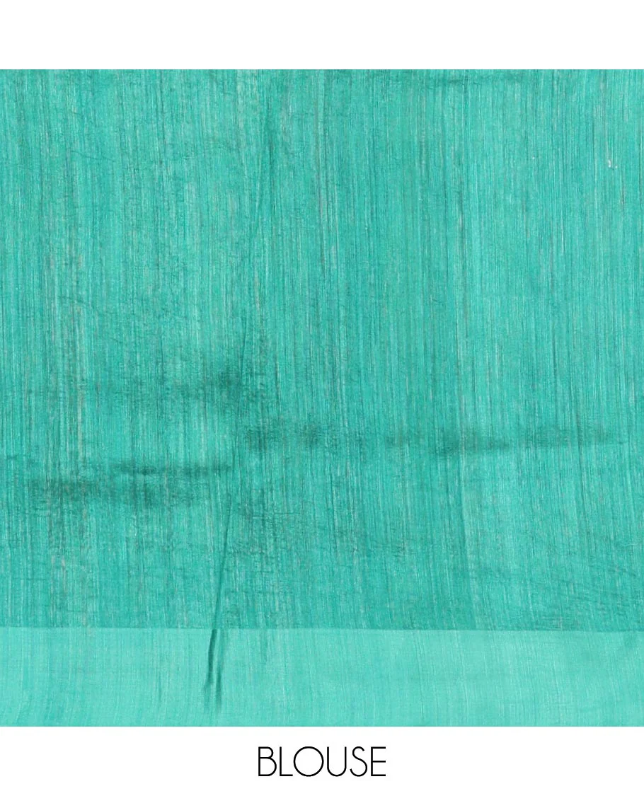 Multi-color checked tussar raw silk weaving saree with floral digital printed border - Image 6