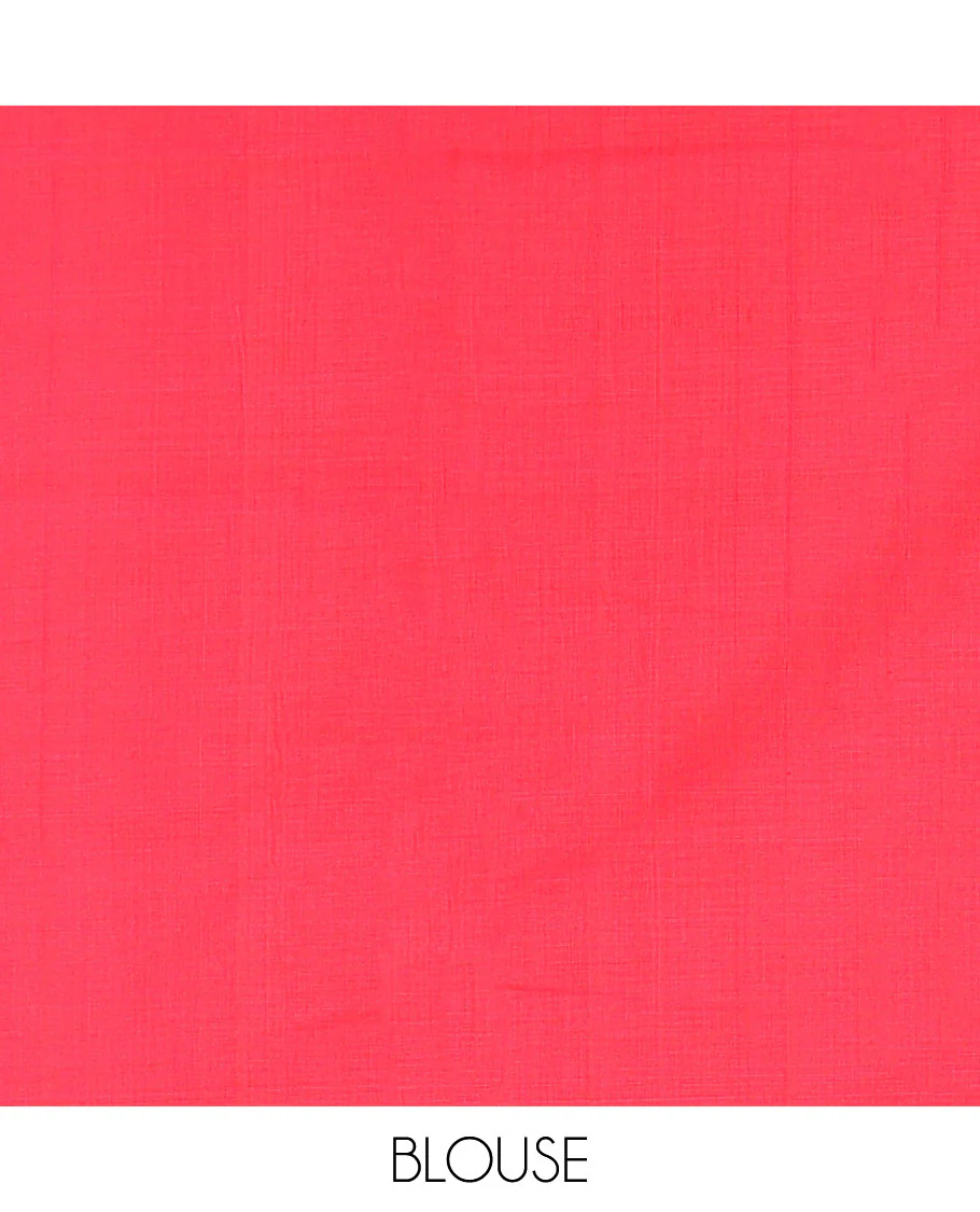 Multi-color checked, animal design ikkat cotton saree with contrast temple border & geometric design pallu - Image 5