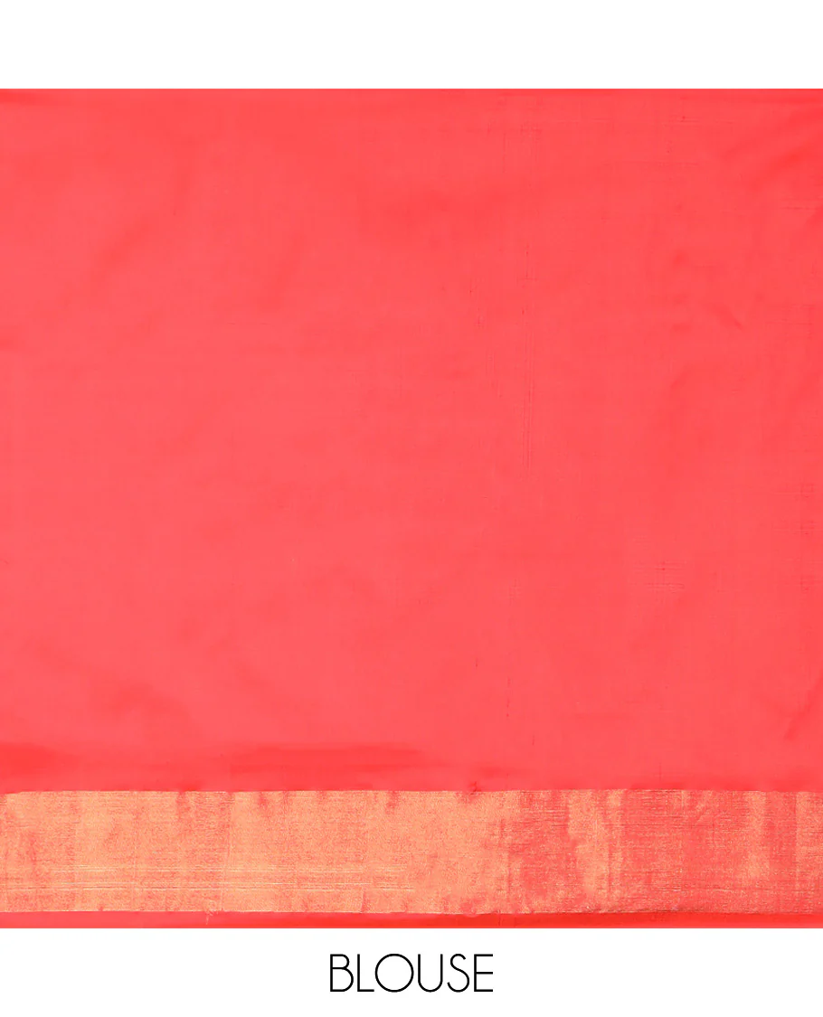 Multi-color fish, floral design ikkat saree with contrast plain border & floral design pallu - Image 7