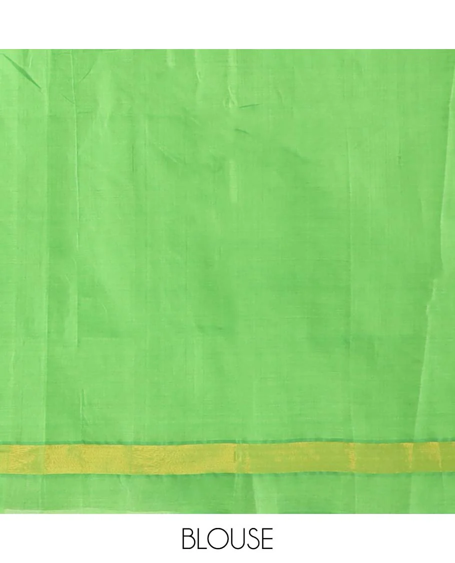 Multi-color ikkat design poly cotton saree, plain border, and contrast striped pallu - Image 3