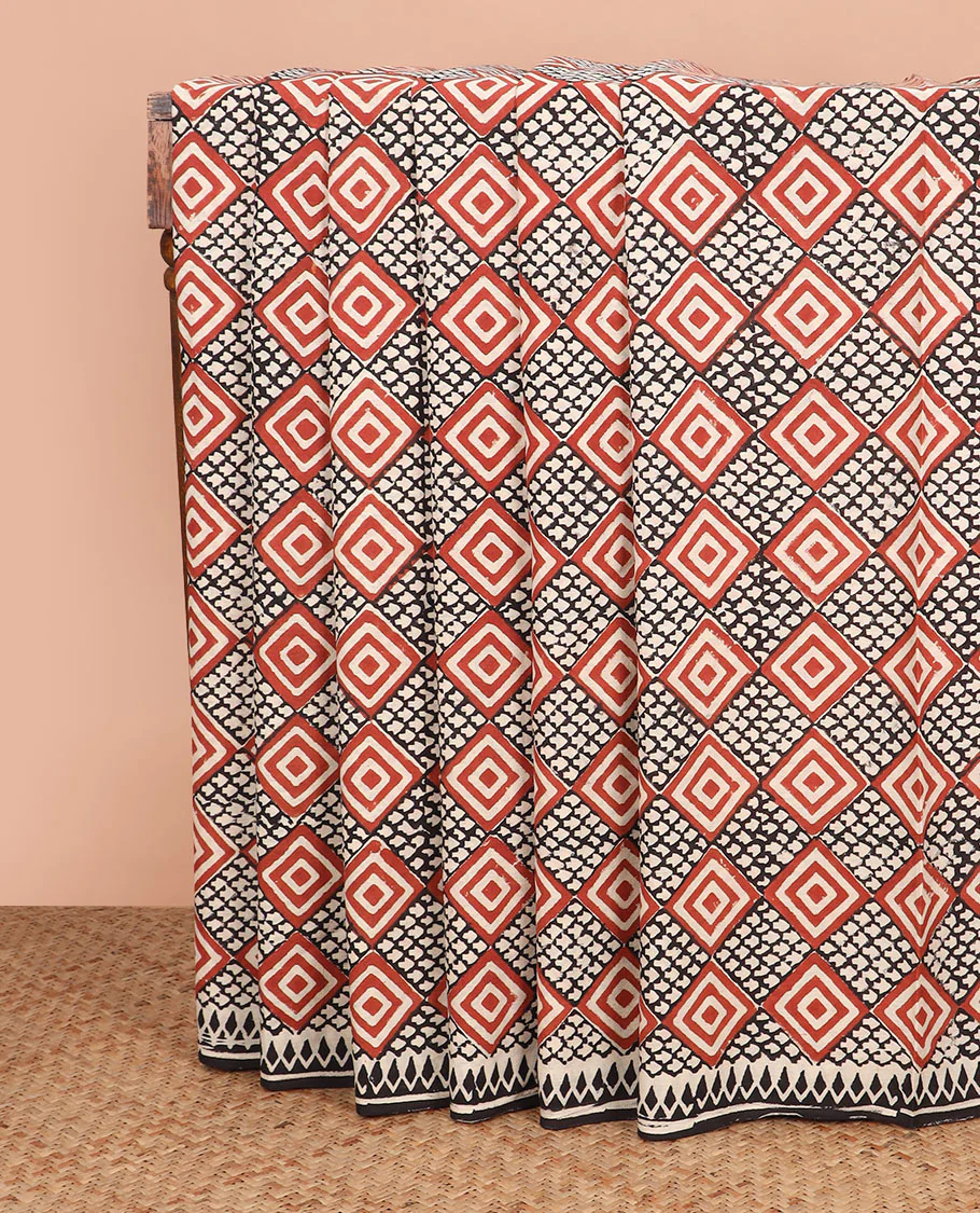 Multi-color jaal printed cotton saree, printed border, and contrast floral printed pallu