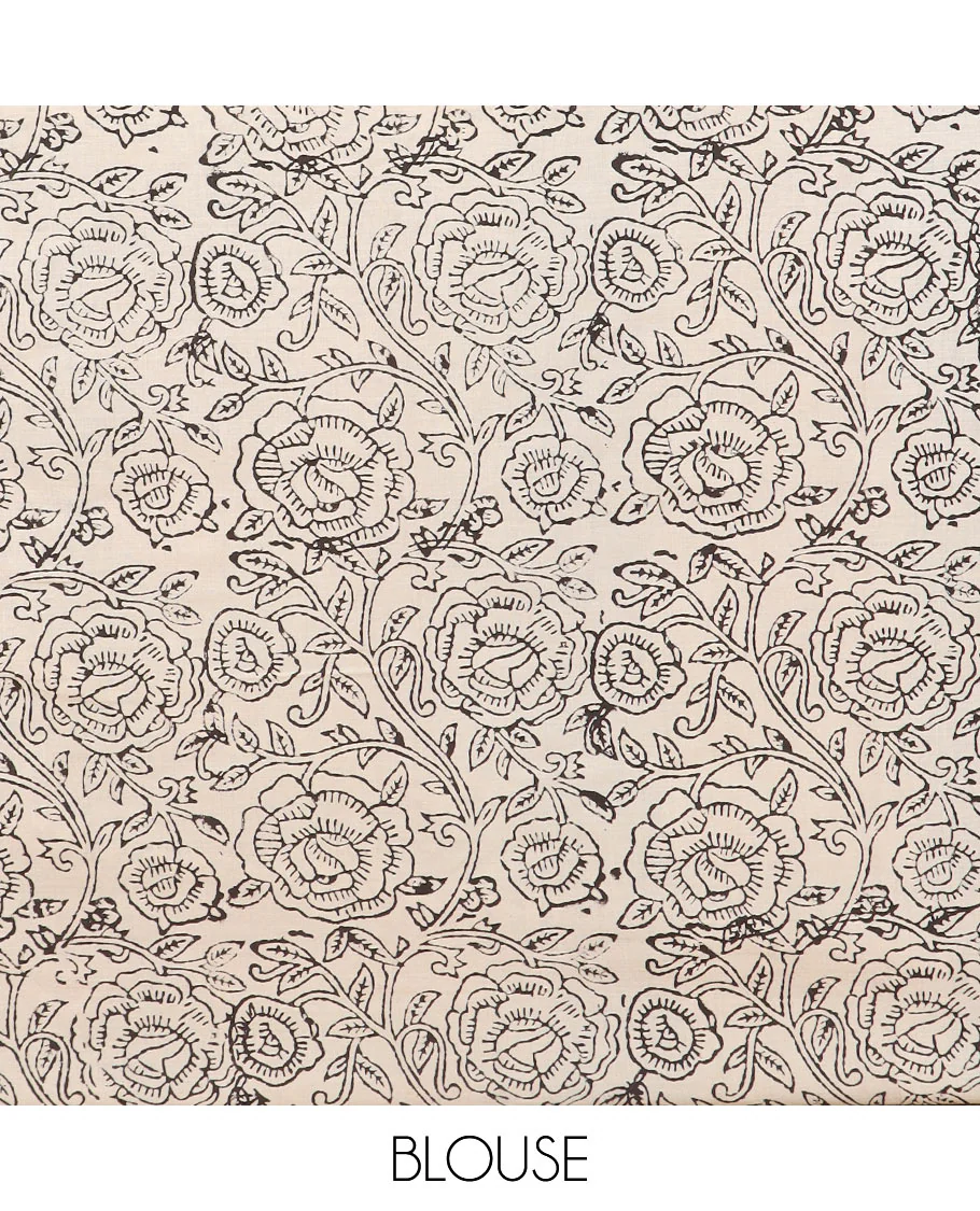 Multi-color jaal printed cotton saree, printed border, and contrast floral printed pallu - Image 3