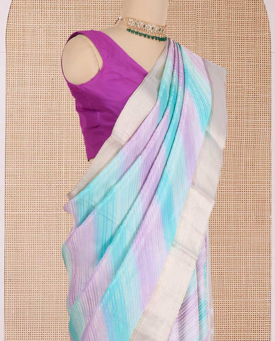 Multi-color leheriya-style striped Mysore silk saree, traditional zari border, and zari-rich jaal pallu - Image 3