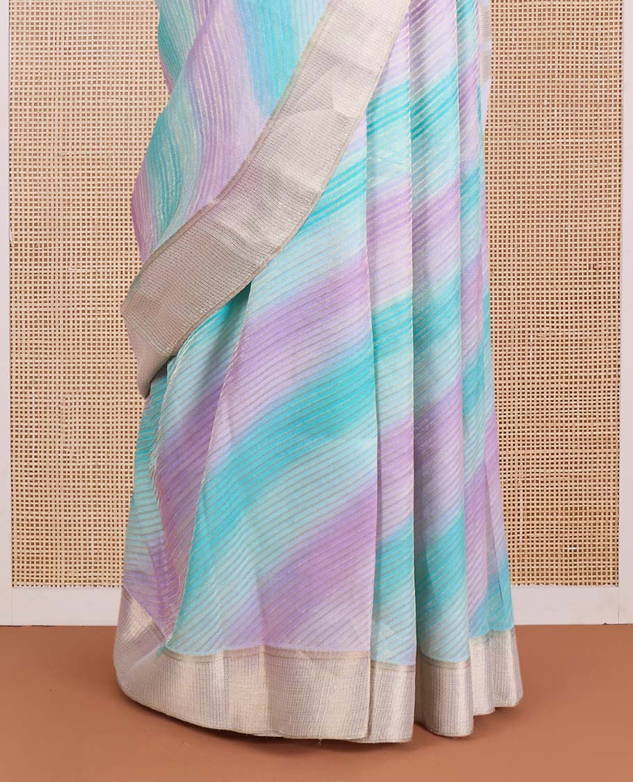 Multi-color leheriya-style striped Mysore silk saree, traditional zari border, and zari-rich jaal pallu - Image 4