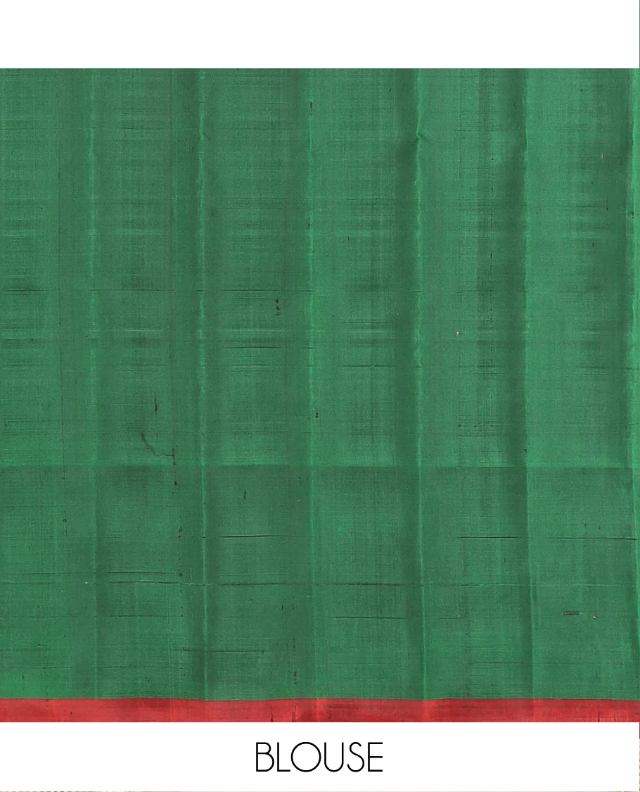 Multi-Color Micro-Checked Gadwal Saree Features a Captivating Contrast Temple Border, Sparsely Striped Pallu, and a Contrast Plain Blouse - Image 5