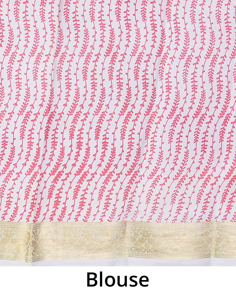 Multi-color micro-checked with floral vine printed silk saree, tarditional zari border, and pallu of stripes - Image 5