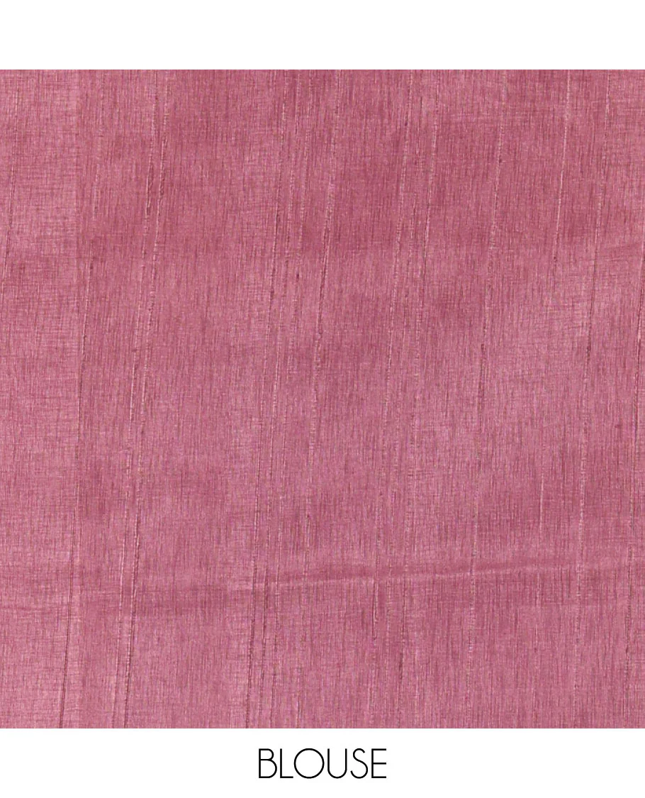 Multi color shibori printed jute tussar saree, contrast plain border, plain pallu with tussels, and contrast plain blouse - Image 4