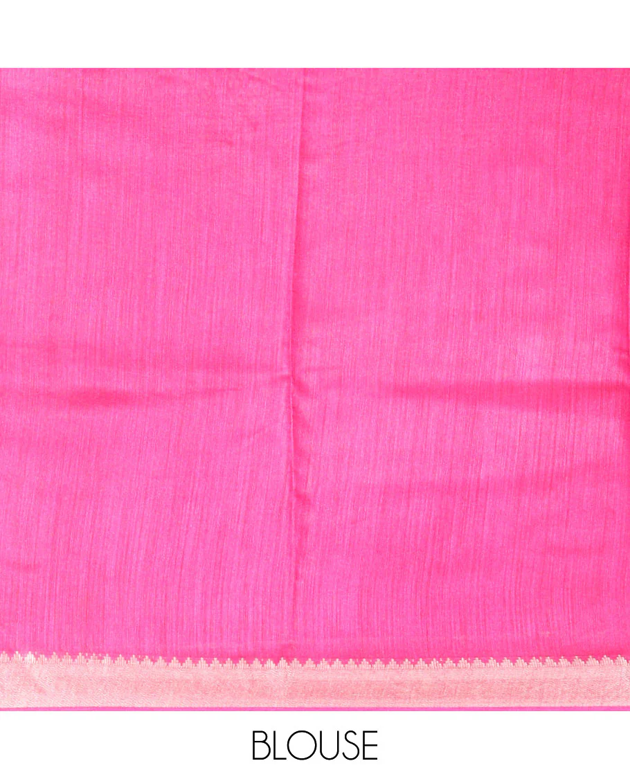 Multi-Color Tussar Saree with Floral and Abstract Print, Contrasting Zari Temple Border, Striped Pallu, and a Contrast Blouse of Zari Border - Image 4