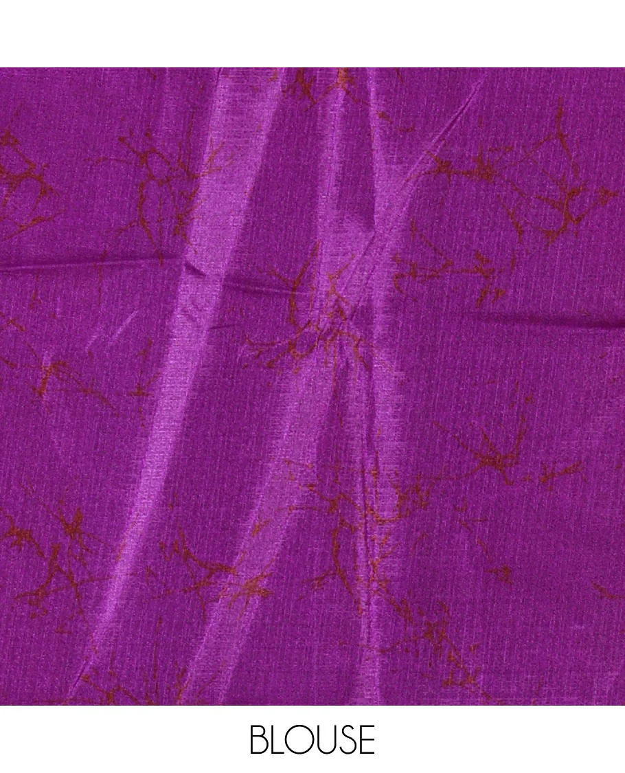 Mustard batik printed art Khadi cotton saree, batik printed border, batik printed pallu, and a contrast batik printed blouse - Image 4