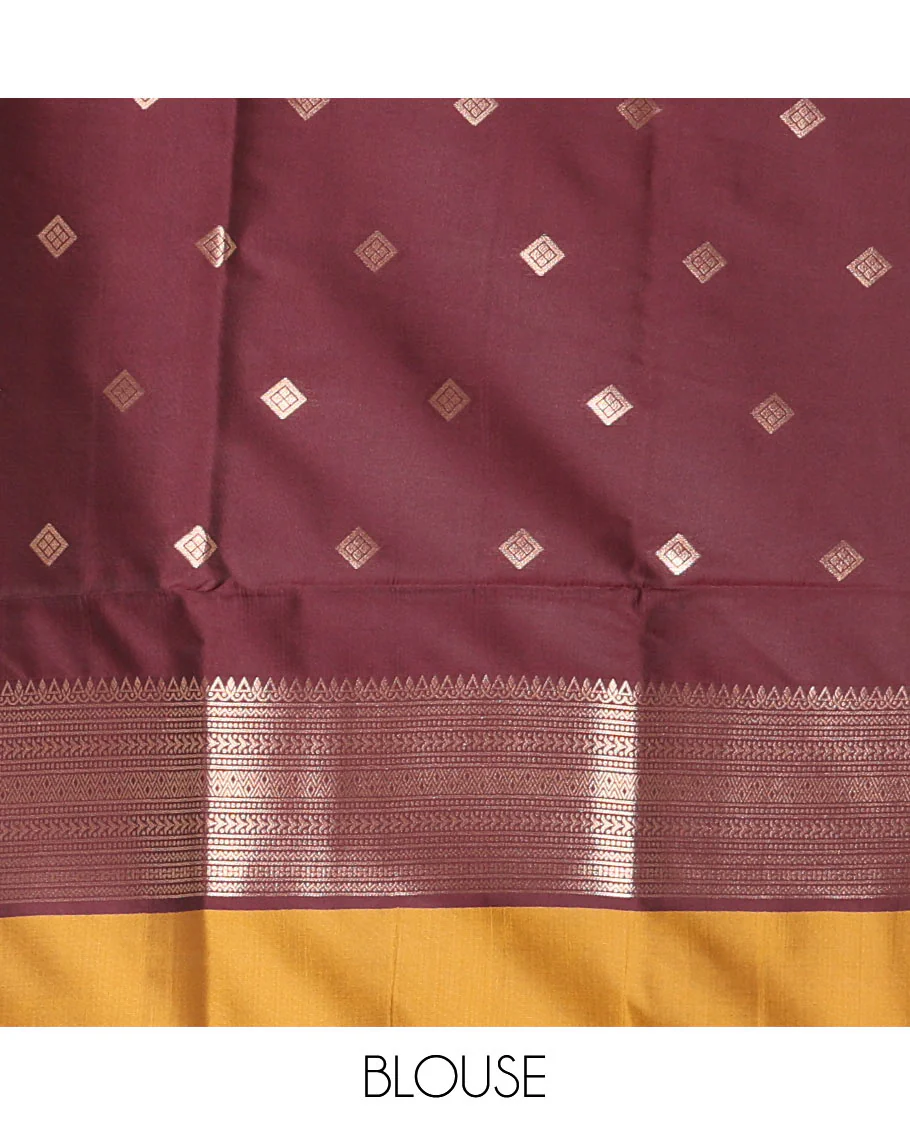 Mustard hummingbird zari buttas Mulberry silk saree, contrast hummingbird motifs temple border, intricate pallu, and contrast zari design blouse - Image 4
