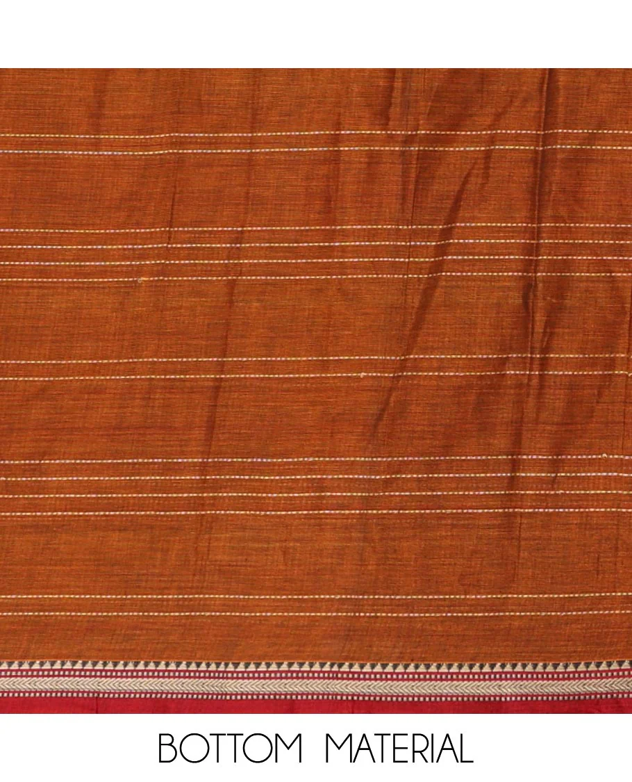Mustard mercerized cotton material chudidar set,vertical striped contrast border top, matching threadwork bottom & traditional border matching dupatta - Image 5