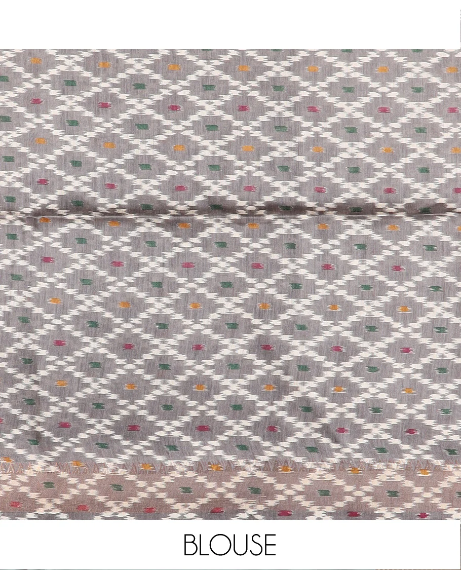 Mustard warli motifs tussar silk saree, contrast temple ikkat border, and pallu adorned with Madhubani human motifs - Image 5