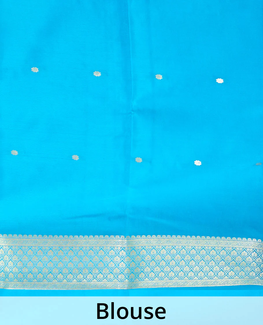 Mustard zari buttas Mysore silk saree, contrast jaal zari border, and floral jaal design zari woven pallu - Image 5