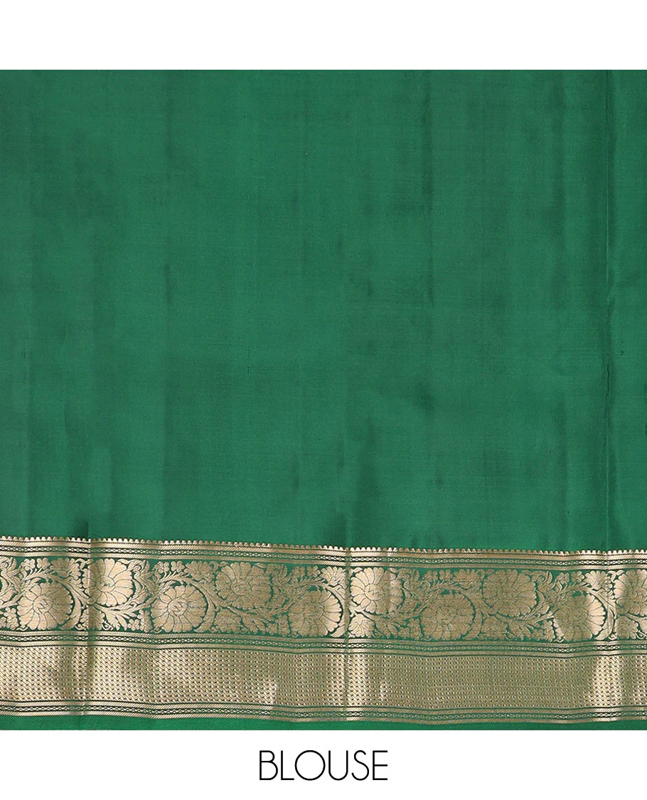 Mustard zari butta enclosed checked Vasundhara silk saree, zari border of rekku,banaras & kodi visiry & jaal pallu - Image 6