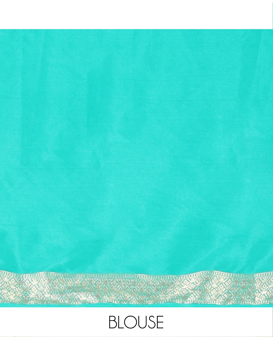 Navy Blue and Rama Half-And-Half Style Art Crepe Saree Richly Detailed with Plain and Jacquard Design, Complemented by a Contrast Border of Traditional Zari Designs, Pallu Featuring Zari Stripes, and Paired with a Matching Blouse - Image 3