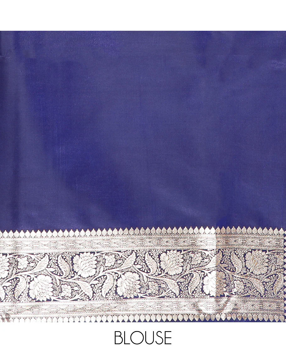 Navy blue floral jaal jacquard banarasi silk saree, contrast floral creeper design border, and intricate ogee patterned pallu - Image 5