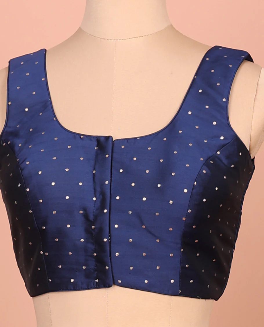 Navy blue glitter dotted front and back round necked sleeveless readymade blouse - Image 2