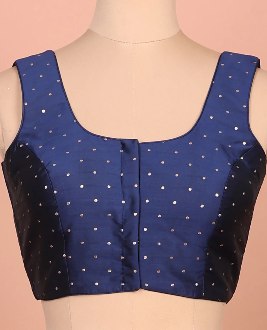 Navy blue glitter dotted front and back round necked sleeveless readymade blouse - Image 3