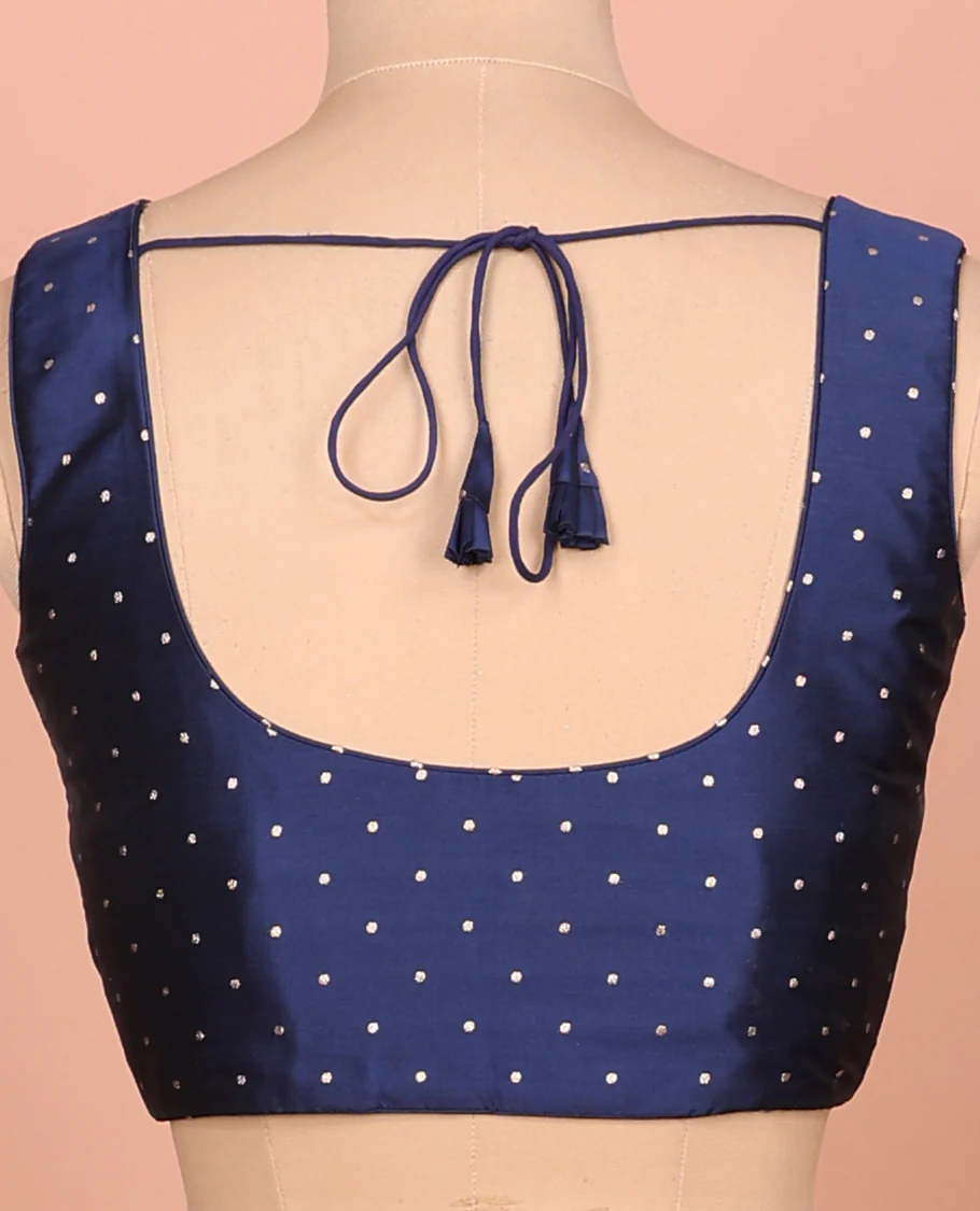 Navy blue glitter dotted front and back round necked sleeveless readymade blouse - Image 4