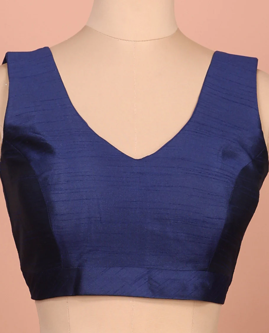 Navy blue plain front-back V-neck sleeveless readymade blouse - Image 3