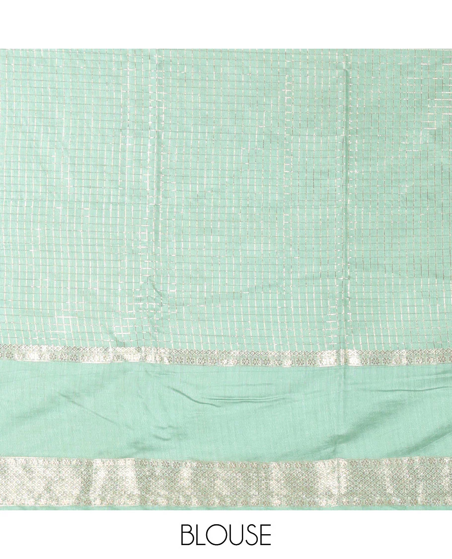 Navy blue zari checked Assam cotton saree, contrast traditional zari design border, zari design pallu, and a contrast zari design blouse - Image 3