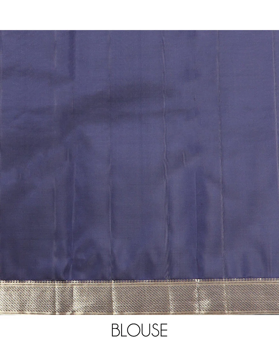Navy blue zari design Vasundhara silk saree, zari border of salngai and muthu designs, and zari design pallu - Image 6