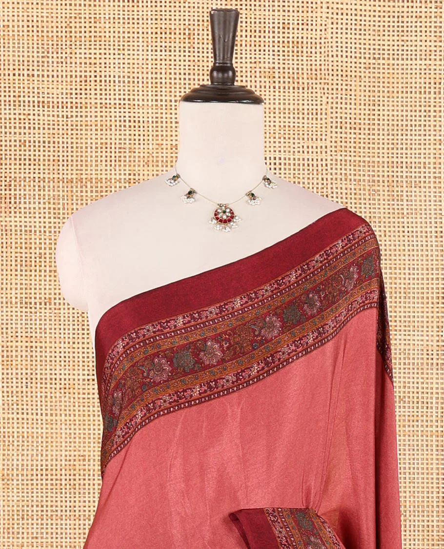Onion pink negative-style sparsely printed crepe silk saree, contrast printed border, printed pallu & printed blouse - Image 3