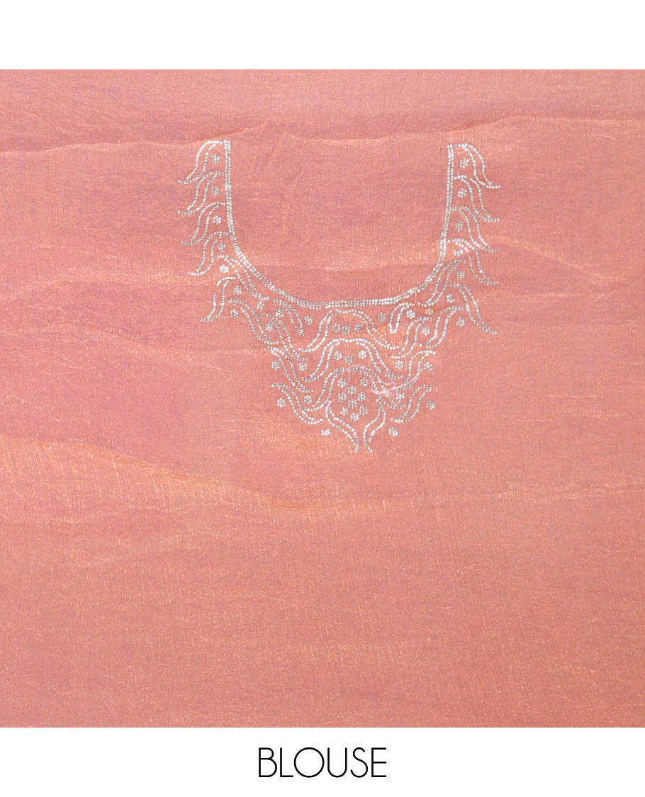Onion pink plain fendy chiffon saree, scallop micro stone border, intricate stone work pallu, and a matching micro-stone blouse - Image 3