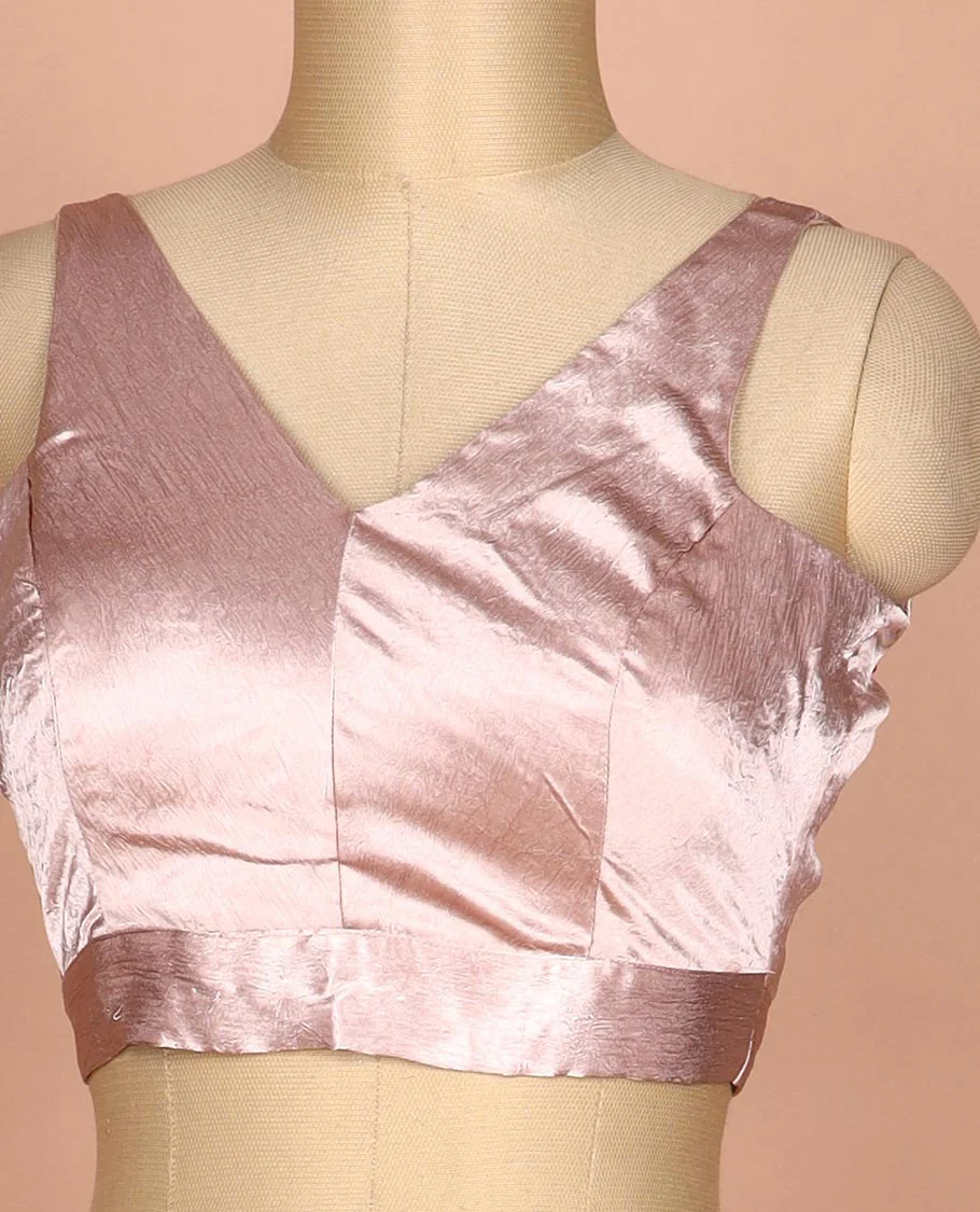 Onion pink plain front and back V-neck thick strapped sleeveless readymade blouse - Image 2