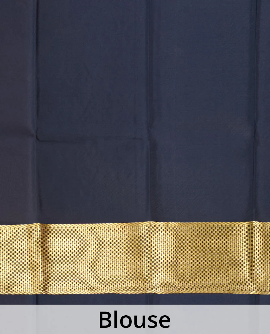 Onion pink zari buttas Mysore silk saree, contrast traditional zari border, and geometric patterned pallu - Image 5