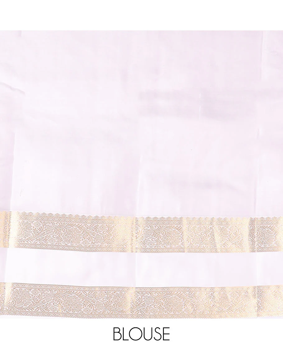 Orange arumbu manga buttas Vasundhara silk saree with contrast rettai pettu border of salngai, diamond, and kodi visiry designs, and intricate pallu - Image 6