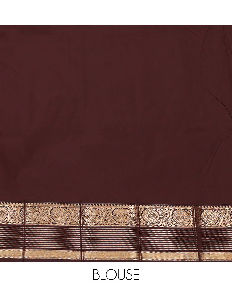 Orange Budget Silk Saree Accentuated with Zari Stripes and Paisley Buttas, Featuring a Contrast Traditional Zari Border with Floral Creeper Designs, Enriched with an Intricately Designed Pallu, and Paired with a Contrast Zari-Bordered Blouse - Image 4