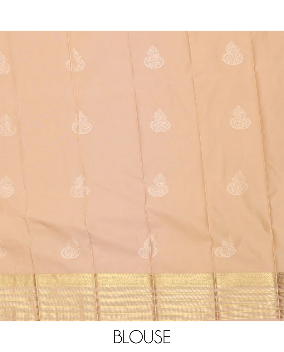 Orange Budget Silk Saree Elegantly Highlighted with Floral Buttas, Complemented by a Captivating Contrast Traditional Zari-Design Border, Featuring a Subtle Pallu, and Paired with a Contrast Blouse - Image 4