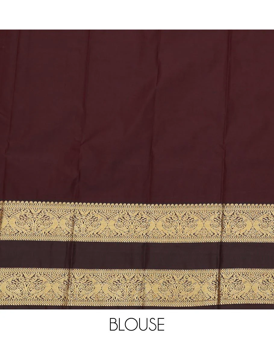 Orange Budget Silk Saree Woven Featuring Zari Buttas, Adorned with Contrast Traditional Zari Design Rettai Pettu Border, Jaal Pallu, and a Contrast Zari-Bordered Blouse - Image 4