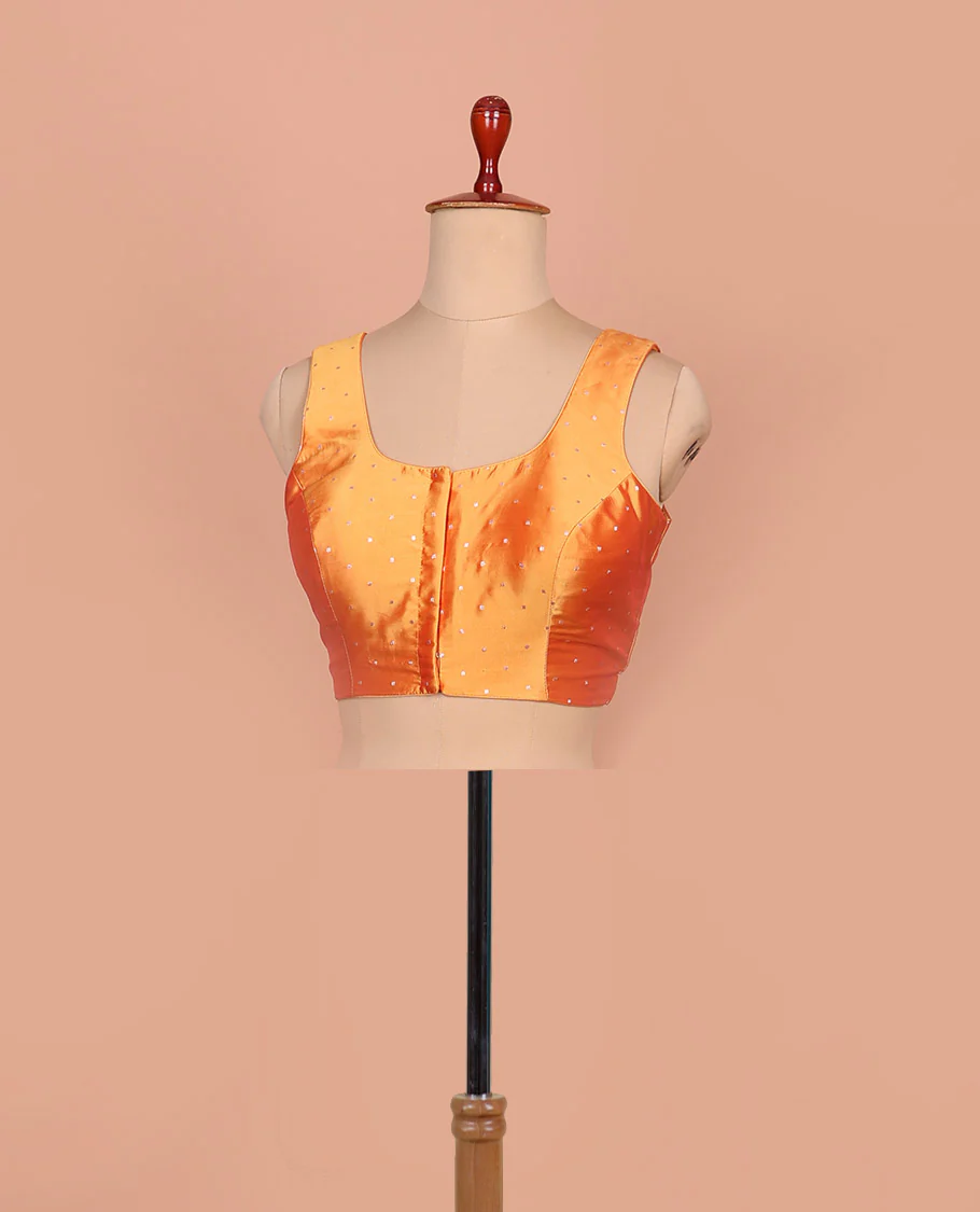 Orange buttas front-back round-neck sleeveless readymade blouse