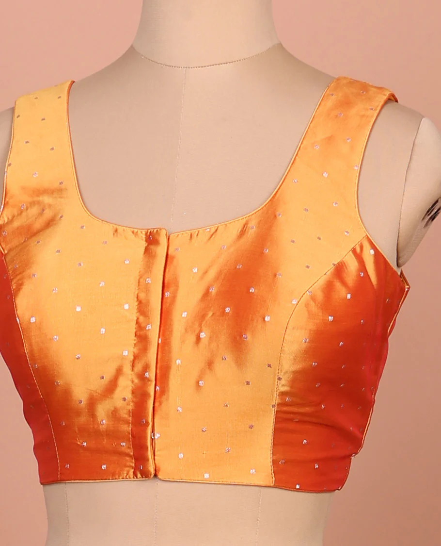 Orange buttas front-back round-neck sleeveless readymade blouse - Image 2