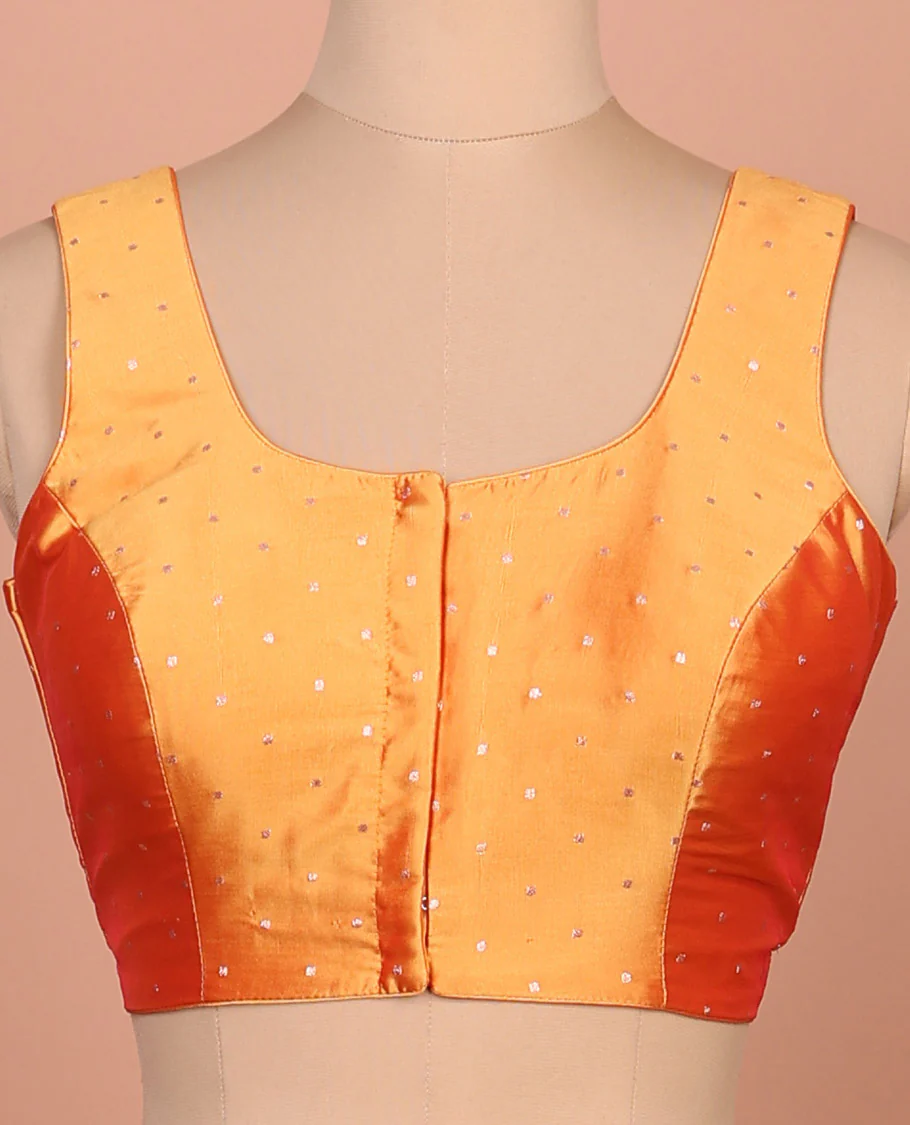 Orange buttas front-back round-neck sleeveless readymade blouse - Image 3