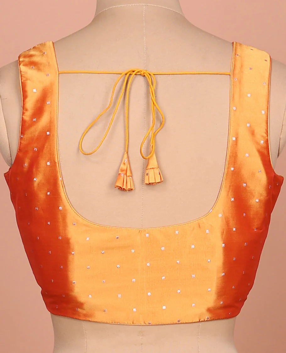 Orange buttas front-back round-neck sleeveless readymade blouse - Image 4
